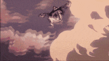 a painting of a person riding a horse in the sky