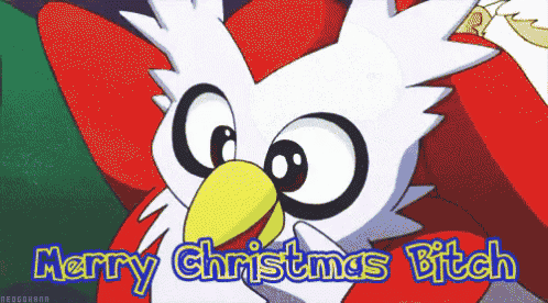 a picture of a bird with the words merry christmas bitch below it