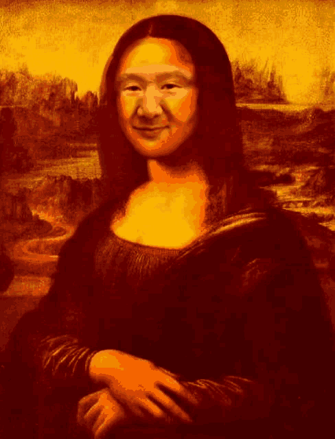 a close up of a painting of a woman with long hair
