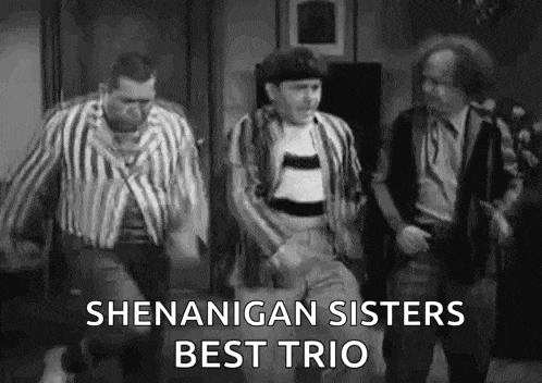 a black and white photo of three men dancing in a living room .