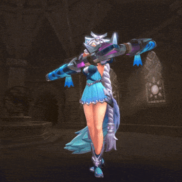 a video game character is holding a sword and shield