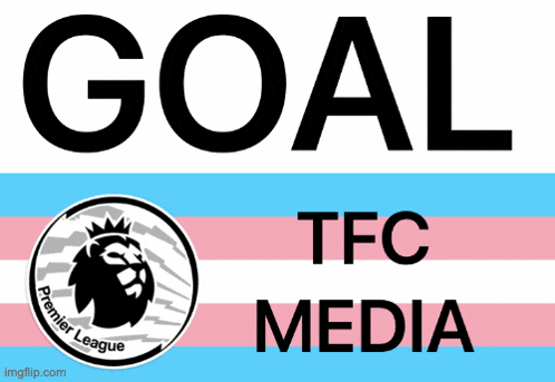 a transgender flag with the words goal tfc media on it