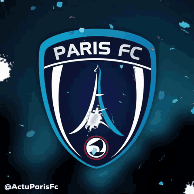 a logo for the paris fc soccer team with a blue background