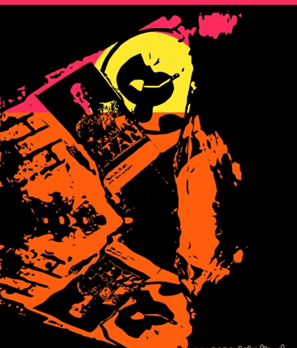 a colorful drawing of a person holding a guitar with the letter g on it
