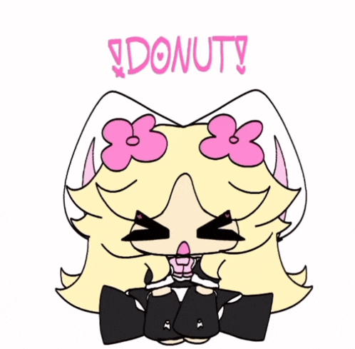 a drawing of a girl with a flower in her hair and the words donut written above her