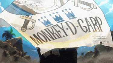 a monkey d. garp flag is flying in the air