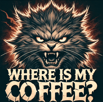 a poster with an angry cat that says where is my coffee