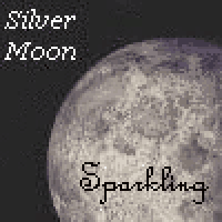 a picture of a full moon with the words silver moon sparkling below it