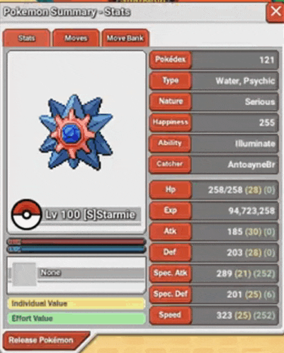 a screenshot of a pokemon summary stats screen