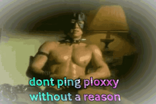 a shirtless man with a mask on says " dont ping ploxxxy without a reason "