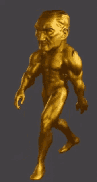 a golden statue of a naked man with a beard