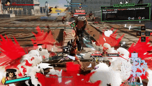 a screenshot of a video game with katakuri in the middle of a battle