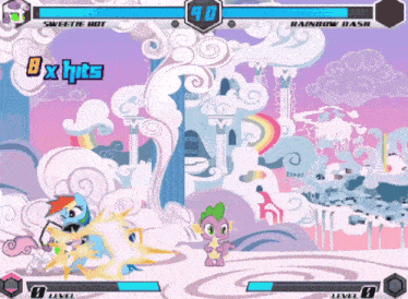 a video game with rainbow dash and sweetie hot on it