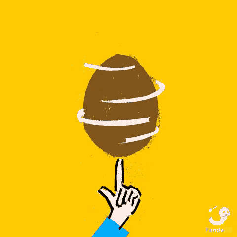 a hand is pointing at a chocolate egg on a yellow background that says pandagif