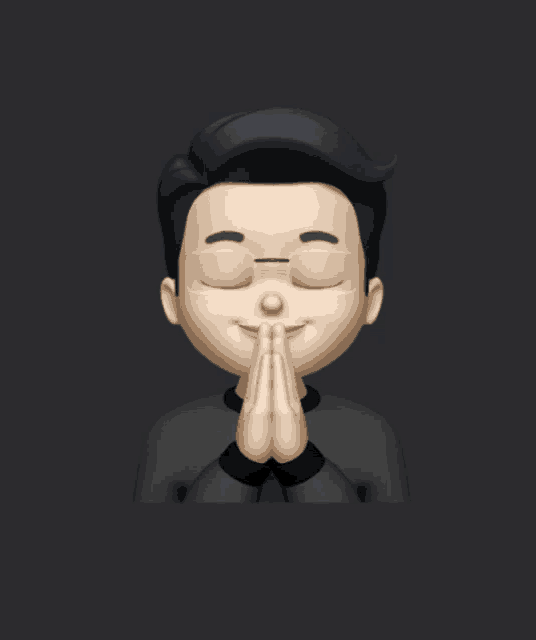a cartoon character with his eyes closed and his hands together