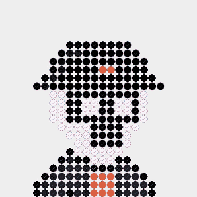 a pixel art of a man wearing a hat with a yellow center