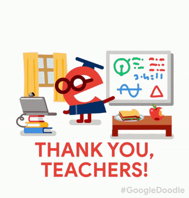 a google doodle says thank you teachers in red