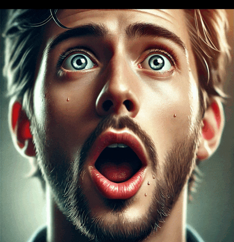 a close up of a man 's face with his mouth wide open