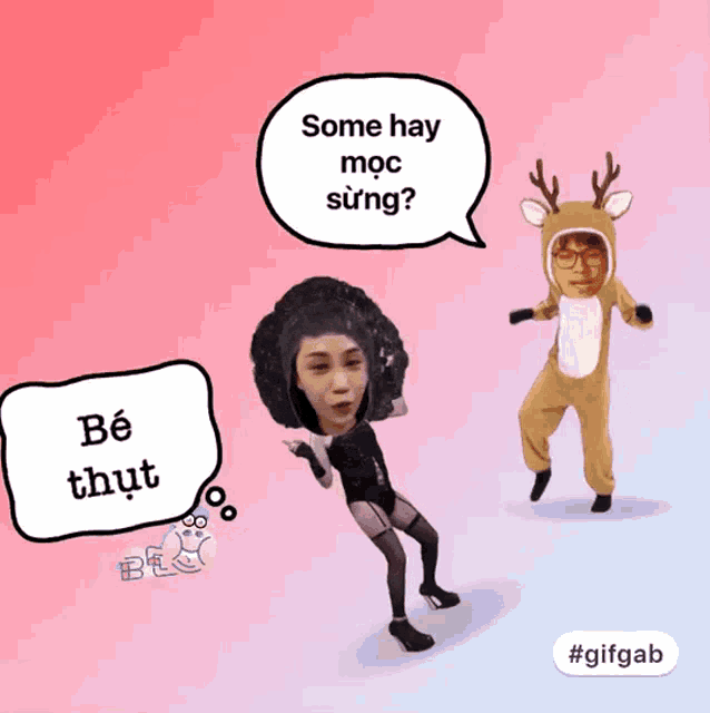 a man in a deer costume talks to a woman