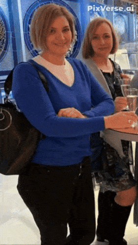 two women standing next to each other with pixverse.ai written on the bottom right