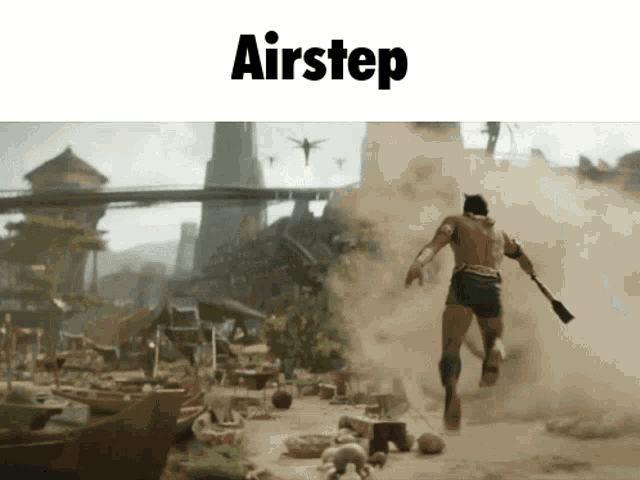 a picture of a man running with the word airstep on the top