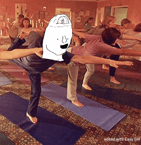 a group of people are doing yoga in a room with the words edited with easy gif below them