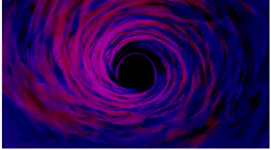 a purple and blue background with a black hole in the middle .