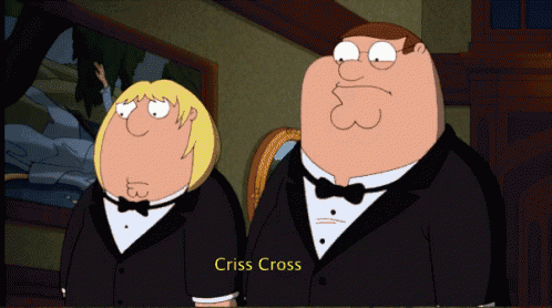 peter griffin and chriss cross are standing next to each other