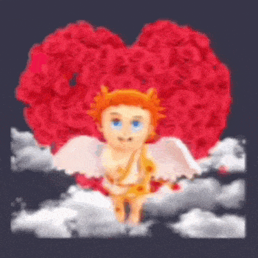 a cupid is holding a bow and arrow in front of a heart made of roses
