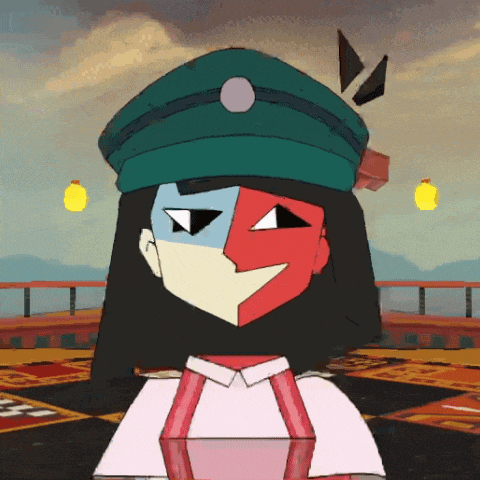 a cartoon drawing of a woman with a green hat