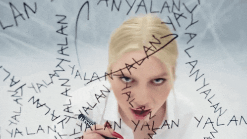 a woman is surrounded by the words yalan