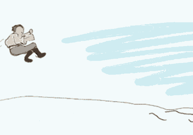 a cartoon of a man and a dog standing in the snow