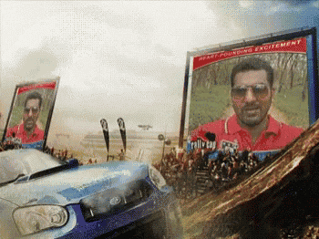 a picture of a man in a red shirt and sunglasses with the words rally on it