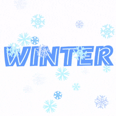 the word winter is surrounded by snowflakes in blue
