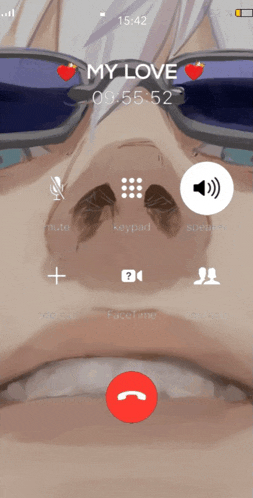 a phone screen shows a man wearing sunglasses and a red button that says " my love "