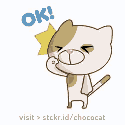 a cartoon cat giving an ok sign with a star on his head