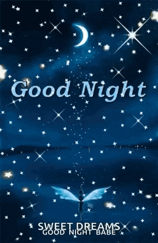 a good night greeting card with a fairy and a crescent moon .