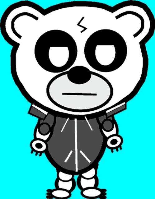 a black and white teddy bear with a lightning bolt on its head