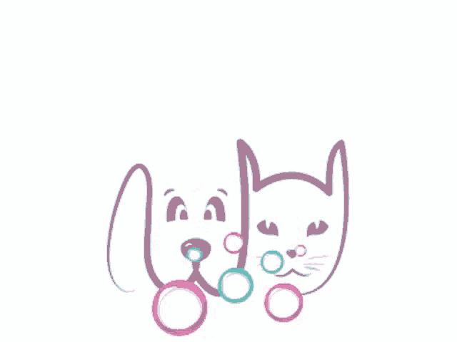 a drawing of a dog and a cat with bubbles around them