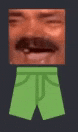 a man with a mustache and a pair of green shorts .