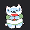 a cartoon cat is holding a red heart in its hands .