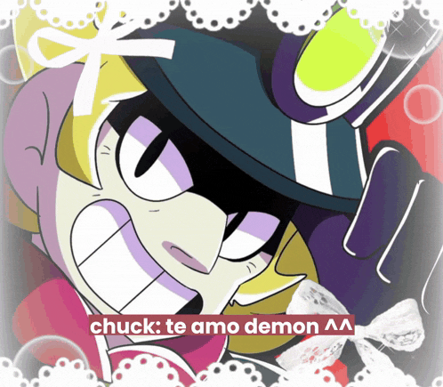 a cartoon character with the words chuck te amo demon