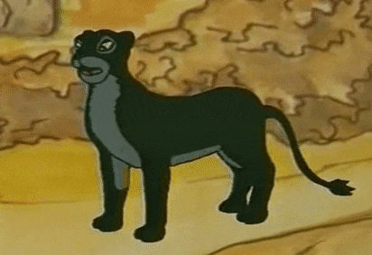 a cartoon drawing of a black panther standing in the desert