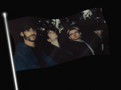 a flag with a picture of a band on it