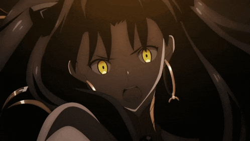 a close up of a girl with yellow eyes and earrings