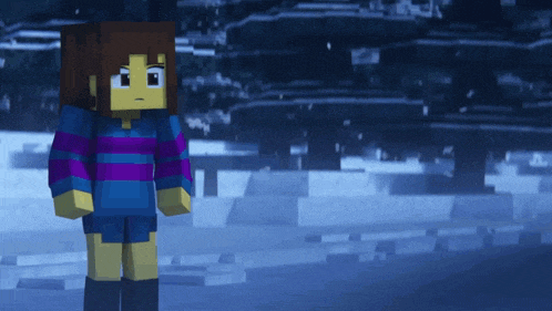 a minecraft character in a blue and purple striped shirt