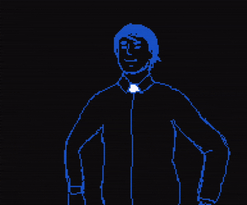 a pixel art drawing of a man in a suit and tie
