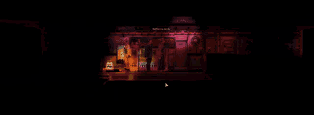 a video game screen shows a man playing a guitar in a dark room with a green light behind him