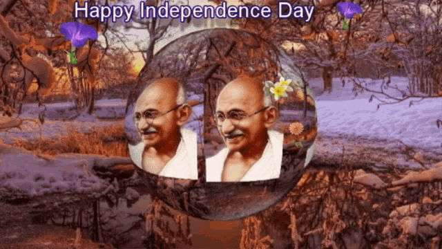 a picture of mahatma gandhi with the words happy independence day below