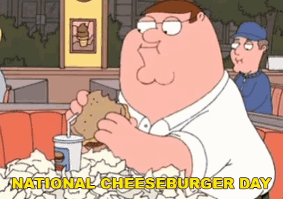 peter griffin from the family guy is eating a cheeseburger